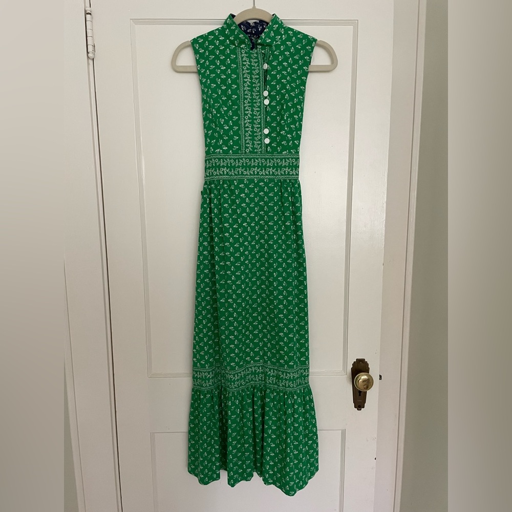 Vintage Green and White Sleeveless Maxi Dress